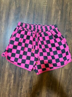 Jess Lea Women’s Pink and Black Checkered Athletic Shorts